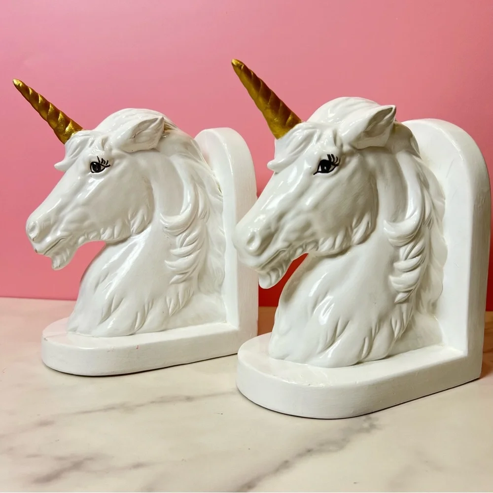Vintage Ceramic Bookends Unicorn Design Retro Whimsical Mid-Century Home Decor - Picture 6 of 7